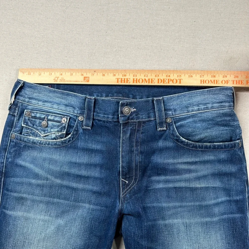 True Religion Ricky Jeans Mens 38 (fits 39x34) Relaxed Straight Flaps Embossed